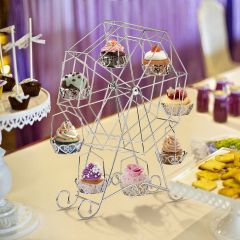Noria para fiesta, banquete, postre, soporte para pastel de cumpleaños, soporte giratorio de metal dorado para cupcakes, juego para pastel de boda macarrón