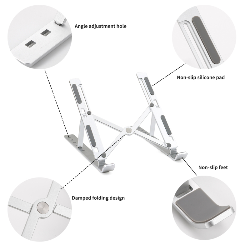 Aluminum Laptop Stand, Foldable Holder 6 Height Adjustable Aluminium Alloy Laptop Stand Adjustable