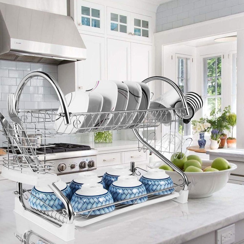 High Quality Kitchen Mini S Shape Eco-Friendly Freestanding Stainless Steel Drainer Dish Rack