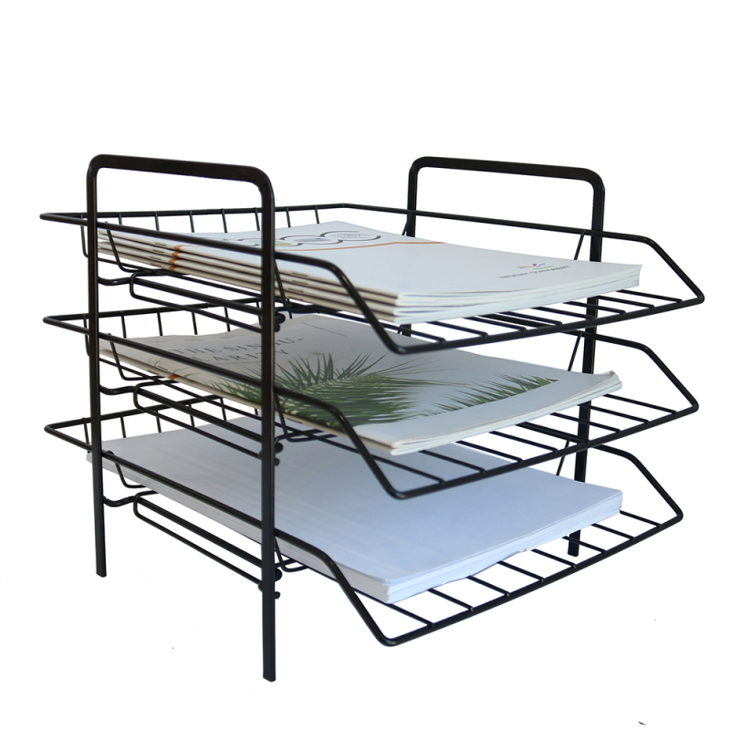 Wideny Folding Desktop 3 Tier Tray Organizer Wire Metal Copper Rose Gold Document Letter Tray