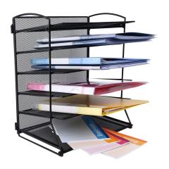 Organizador de malla para documentos de 6 niveles de Metal, escritorio negro para oficina en casa, para carpetas de documentos, soporte para revistas y estante de papel