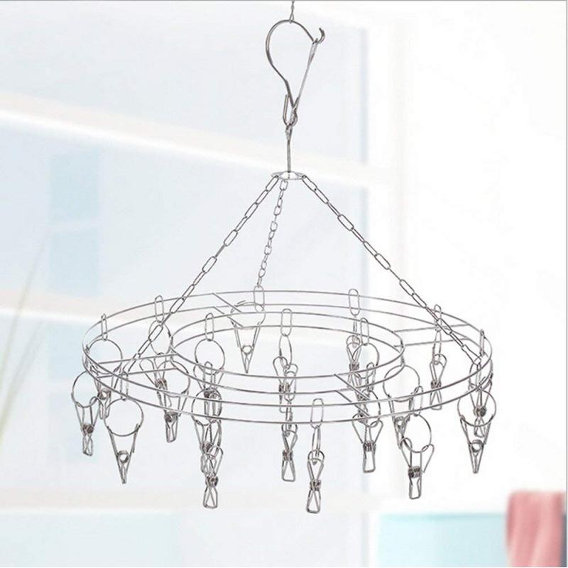 Wholesale Supplies Metal Stainless Steel Retractable Rotating Clothes Hanger Butterfly Style Round Clothes Hanger Rack