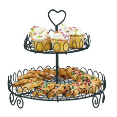 Prix ​​bon marché jetable pliant décoratif chariot à 2 niveaux support de gâteau rotatif en métal rond