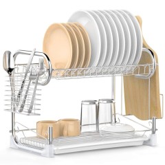 Простая человеческая кухня, белая 2-х уровневая металлическая проволока над раковиной, сушилка для посуды для хранения чаши