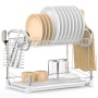 Wholesale Simple Human Kitchen White 2 Tier Metal Wire Over The Sink Dish Drying Rack for Storage Bowl