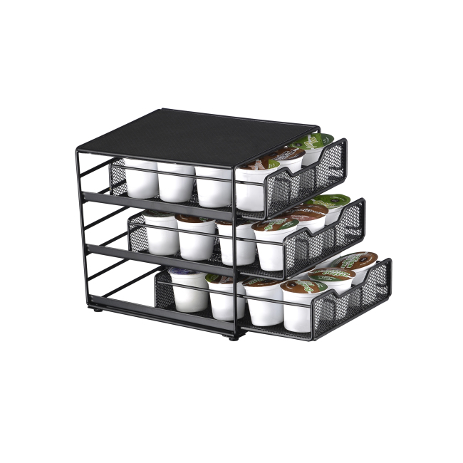 WIDENY 3 Tier 48 Dolce Gusto K-cup Black Metal Iron Wire Capsule Storage Drawer for Holder Coffee Pod