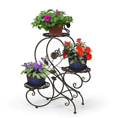 house outdoor decoration 3 tiers Round Chocolate color planting flower pot electroplating metal iron display plant stand
