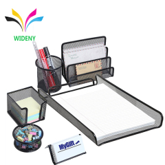 WIDENY Desktop Office black powder coated Metal Mesh Desk stationery set for Office School Supplies