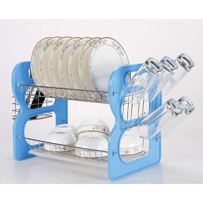 Amazon Hot Sale Wall Mounted Organizer Plastic Kitchen Plated Chrome Dish Dryer Dripping 2 Tier Dish Rack over The Sink
