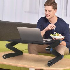 Escritorio de aluminio para uso en el hogar, mesa plegable portátil ajustable para ordenador portátil con alfombrilla de ratón, ventilador de refrigeración, soporte para ordenador