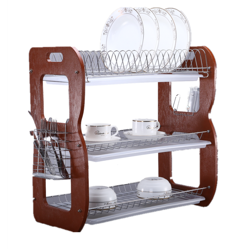 Amazon Hot Selling Kitchen 3 Tier Chocolate color Stainless Steel  Dish Rack