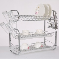 2019 Hot Sale wholesale 3 layer folding solid Stainless Steel dish rack in Kitchen