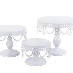 Ensemble de 3 supports à cupcakes ronds en métal blanc, en fer, avec perles de cristal, pour fête de mariage, anniversaire