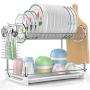 Factory directly sales E shape metal large 2 tier dish plate drainer rack with drainboard