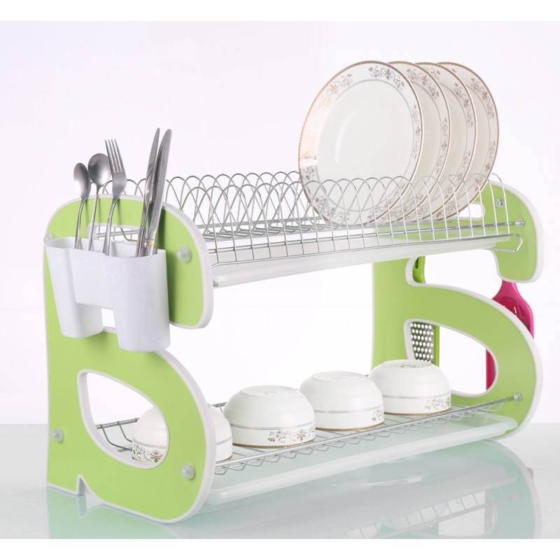 Wideny new custom design logo package kitchen restaurant supply 2 tiers stainless steel tableware dish drainer rack