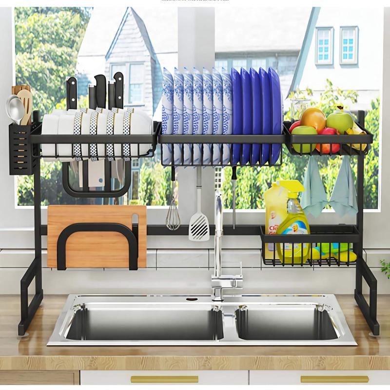 Wholesale Supplies 2 Layer 201 Stainless Steel Over The Sink Draining Dish Rack for Storage Tableware kitchen