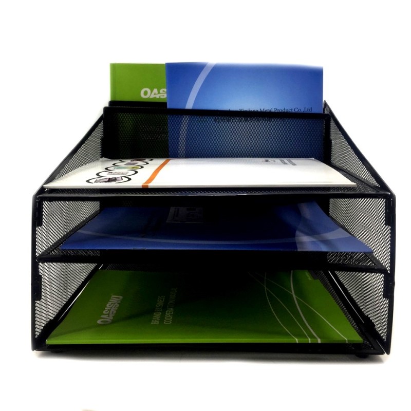 Office supplies sorter foldable mesh metal desktop file desk organizer for document