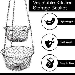 Wideny Kitchen 3-х уровневая черная металлическая проволока Съемная фруктовая подвесная корзина для хранения овощей на кухне