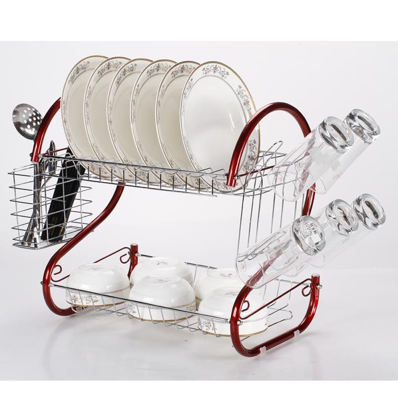 Wideny Durable Metal Dish Drainer 2 Tier Dish Drying Rack for Kitchen Counter Top