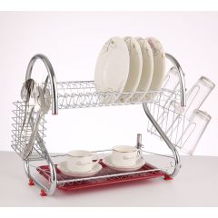 Горячая Распродажа, роскошная металлическая S-образная нержавеющая кухонная 2-уровневая подставка для посуды с сушилкой и чашкой для столовых приборов