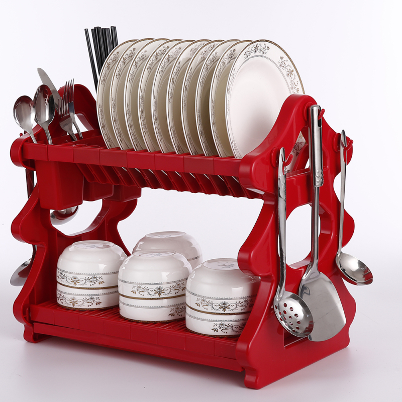 New Design Double Tier Plastic Cutlery Drainer for Kitchen Drying Organizer Dish Rack