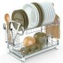 Factory directly large 2 tier modern kitchen cabinet metal dish drying rack with chopsticks holder