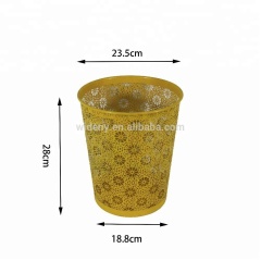 Supply office household hotel bathroom daily use items open top yellow metal iron innovative trash can for storage rubbish