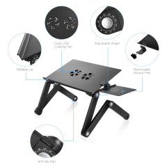 Schwarzer faltbarer, verstellbarer Laptop-Schreibtisch, tragbarer Aluminium-Laptop-Ständer, ergonomischer Laptop-Tisch mit 2 CPU-Lüftern