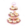 Hot sale custom 3-tier birthday wedding tea party pink color metal round cake stand