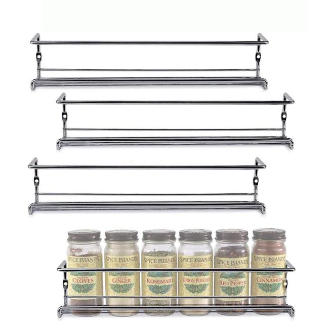 Accessoires de cuisine personnalisés WIDENY support mural suspendu à 4 niveaux en fil de métal blanc étagère à épices réglable