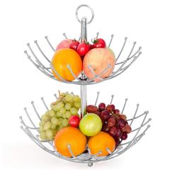 Estante de exhibición del estante de la fruta de 2 niveles del soporte de la cesta de fruta de los bocados del pan del almacenamiento de verduras de la cocina