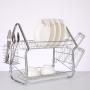 Home kitchen organizer house type metal 2 tier dish drainer drying rack with plastic salver