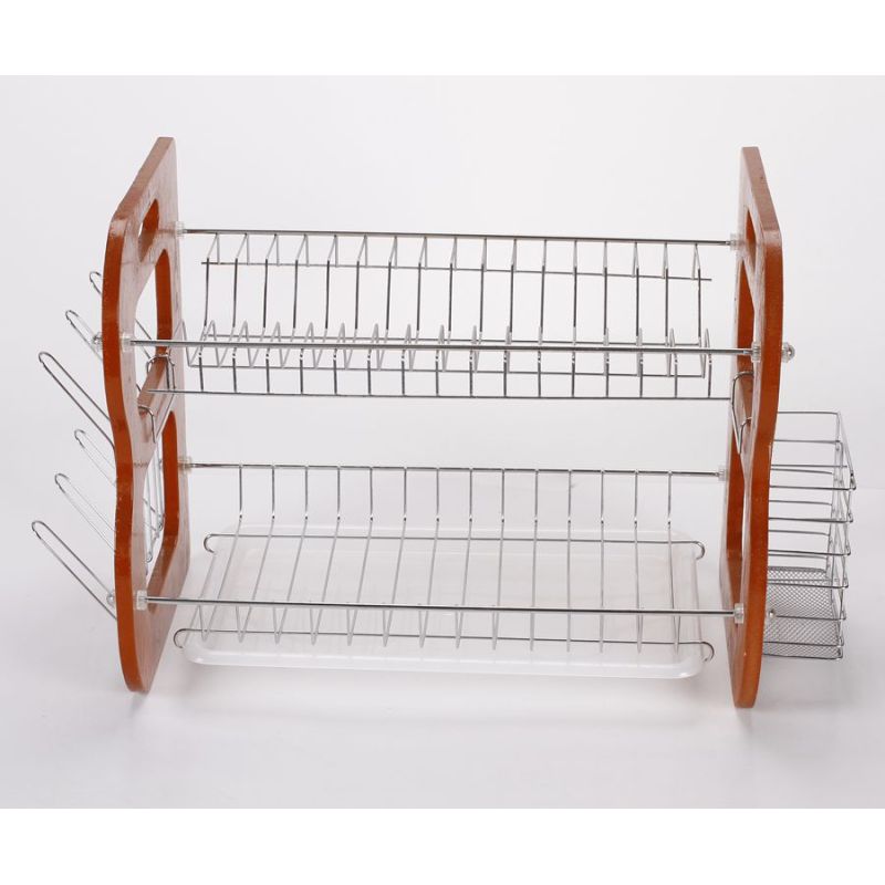 Customized Euro Style multi-function 2 tier wood kitchen cabinet dish rack tableware