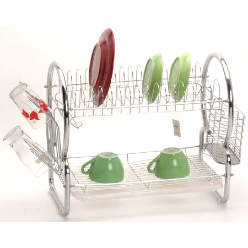 Sink Kitchen Rack with Removable Adjustable Cutlery Tray and Drainboard 2 Tier Wire Black Metal Dish Rack