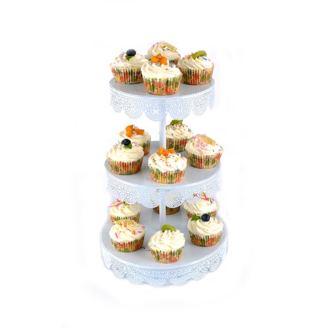 Support de gâteau de chariot en métal de forme ronde décorative de fête multifonctionnelle à 2 niveaux