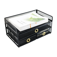 Новый дизайн, высокое качество, офисный черный металлический сетчатый органайзер, лоток для файлов с тремя выдвижными ящиками