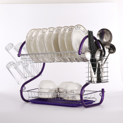Amazon Hot Sale Kichen Dish Dryer Rack Silver Metal 2 Tier Dish Drying Rack avec Storage Rack Cup