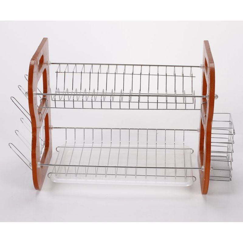 WIDENY Stylish foldable kitchen flatware cup bowl 2 tier drawer dish drying rack with chopstick holder