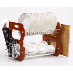 Égouttoir à vaisselle de comptoir de cuisine avec panier en métal égouttoir à vaisselle de cuisine en bois à 2 niveaux