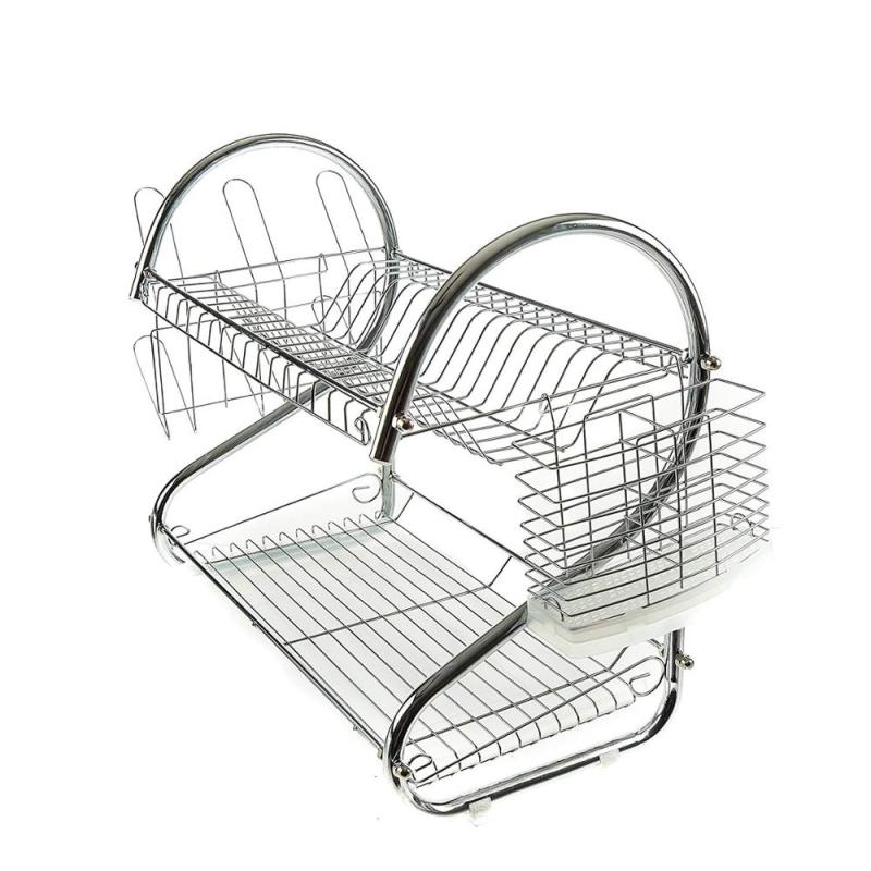 Kitchen Metal Wire Chrome Plated Dish Rack Plate Dish Drying Rack With Mug Stand