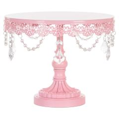 Lot de 3 supports à cupcakes ronds en métal rose en fer avec perles de cristal pour mariage, anniversaire