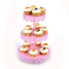Soporte giratorio elegante para cupcakes y pasteles de boda con alambre de metal de 3 niveles