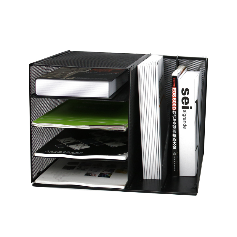 Office Metal mesh Desktop stationery Black Foldable 4 tier horizontal Letter Tray  Desk File Organizer