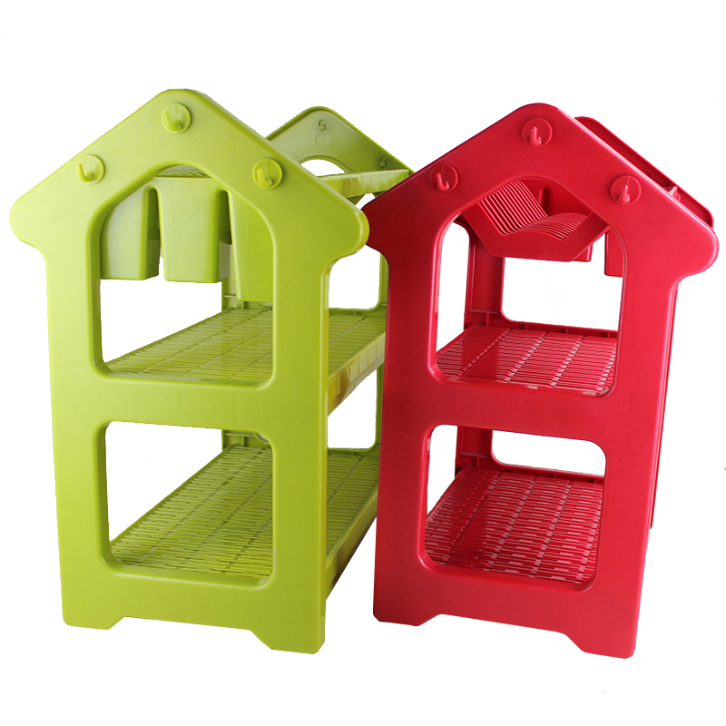 Wholesale 2 tier High quality kitchen  plastic house shape dish drainer drying rack over sink