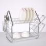 Household product high quality silver home kitchen storage 2 tiers folding metal dish rack with chopsticks rack