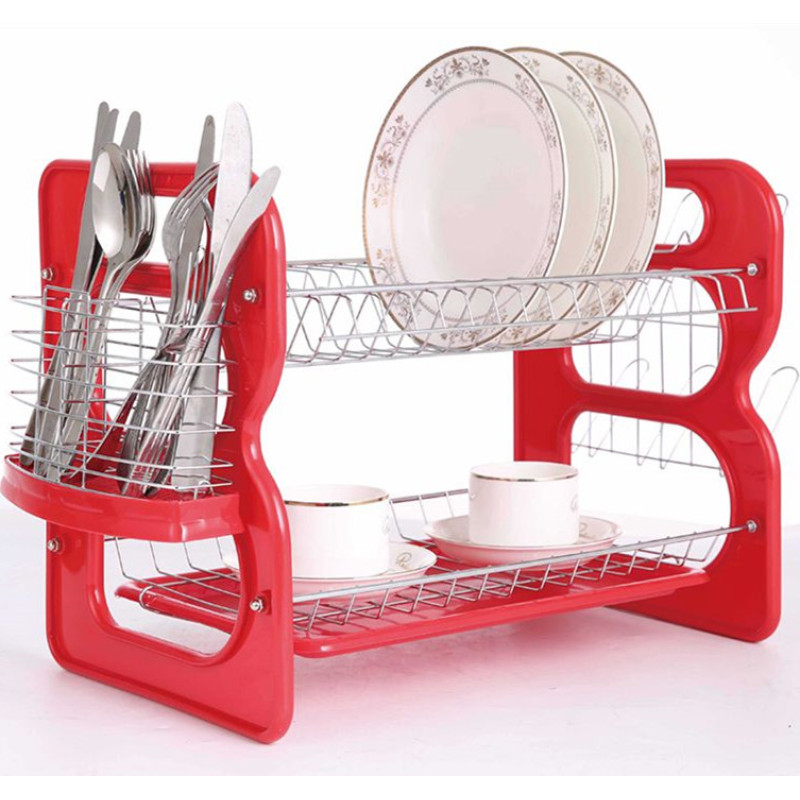 Wideny chrome plate home restaurant supply 2 tier detachable metal wire mesh dish rack with hooks