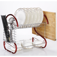 Amazon Hot Sale Kichen Dish Dryer Rack Silver Metal 2 Tier Dish Drying Rack avec Storage Rack Cup