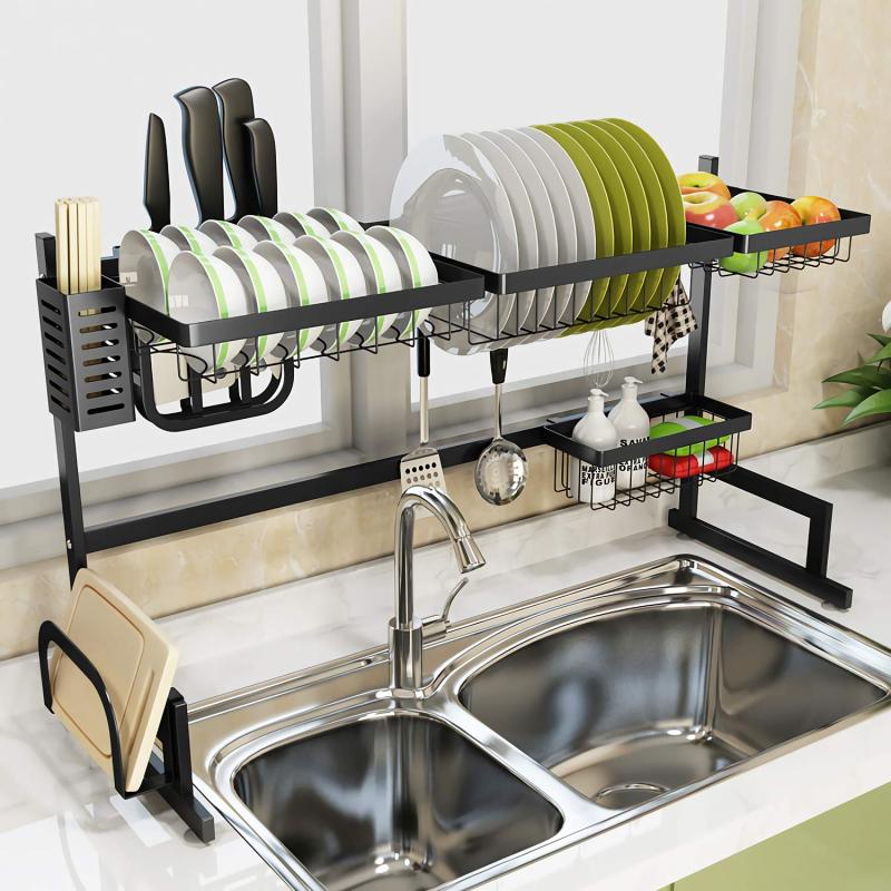 Wideny Home kitchen different sizes removable metal iron 2 tiers dish rack for storage bowl Chopsticks knife