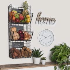 Wideny wholesale home kitchen 3 tiers black wall mounted iron metal wire mesh fruit potato storage basket