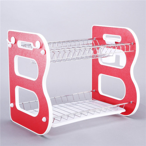 Wideny Desktop plastic ABS 2 layer foldable stainless steel chrome wire iron metal kitchen foldable Dish drainer drying rack